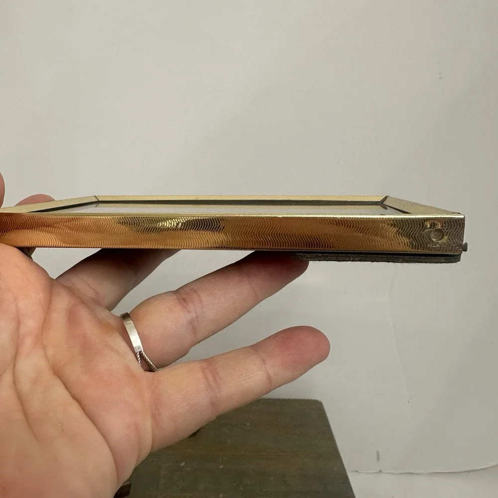 Vintage 4 Gold Tone Brass Art Deco Standing Folding Shelf Picture Frames Mini
